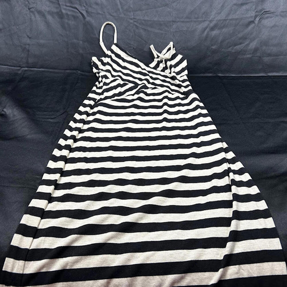 🖤 Derek Women’s Cream & Black Striped Maxi Dress – Size M – Spaghetti‎ Strap